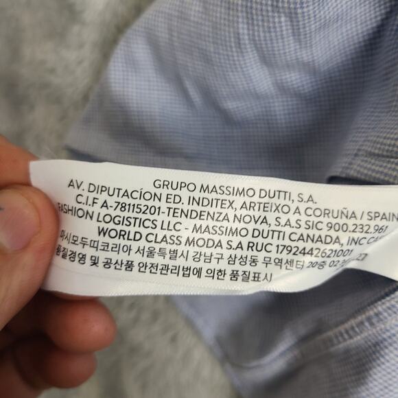 Massimo Dutti Shirt Mens Size Large Blue Houndstooth Button Up Cotton - Picture 7 of 9